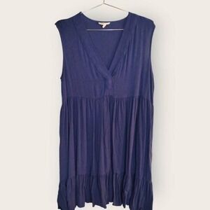 52 Seven Womens Dress Sz Large Navy Rayon Sleeveless Flounces Casualcore Cottage